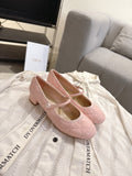 DIOR 26S MARY JANE PUMPS IN LIGHT PINK LAMBSKIN PEARL-ADORNED STRAP