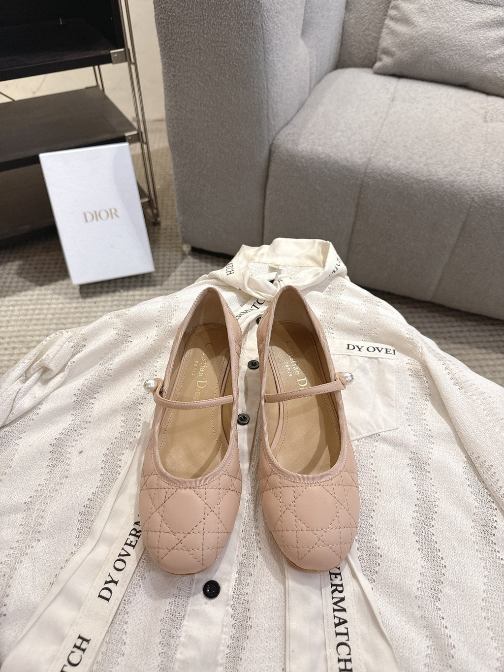 DIOR 26S MARY JANE PUMPS IN NUDE LAMBSKIN PEARL-ADORNED STRAP