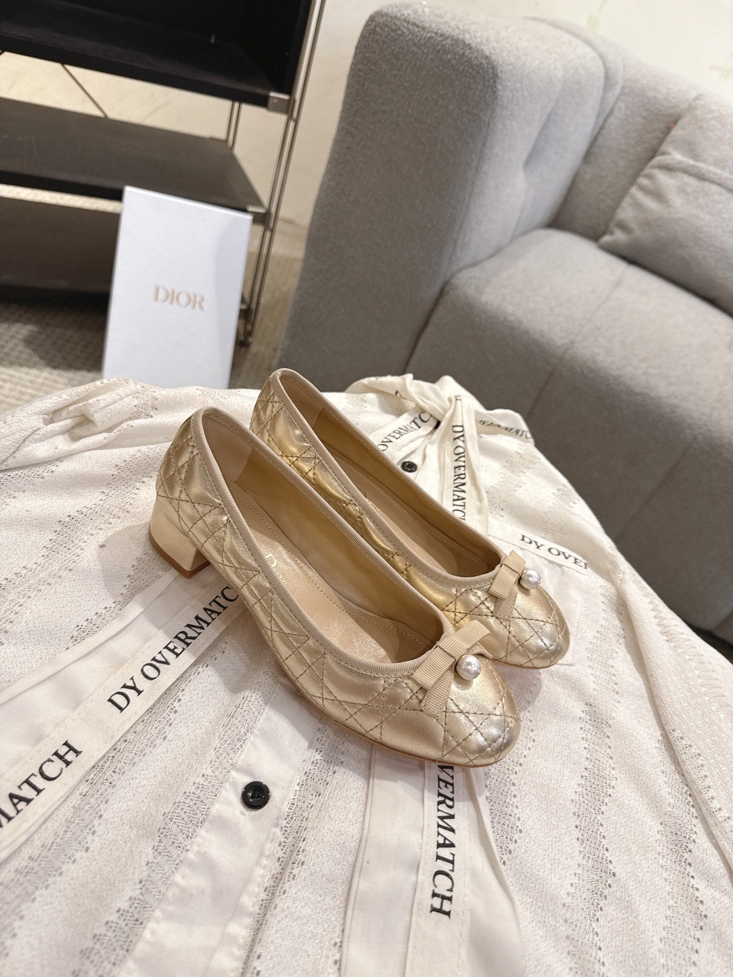 DIOR 26S LOW BLOCK HEEL PUMPS IN GOLD LAMBSKIN