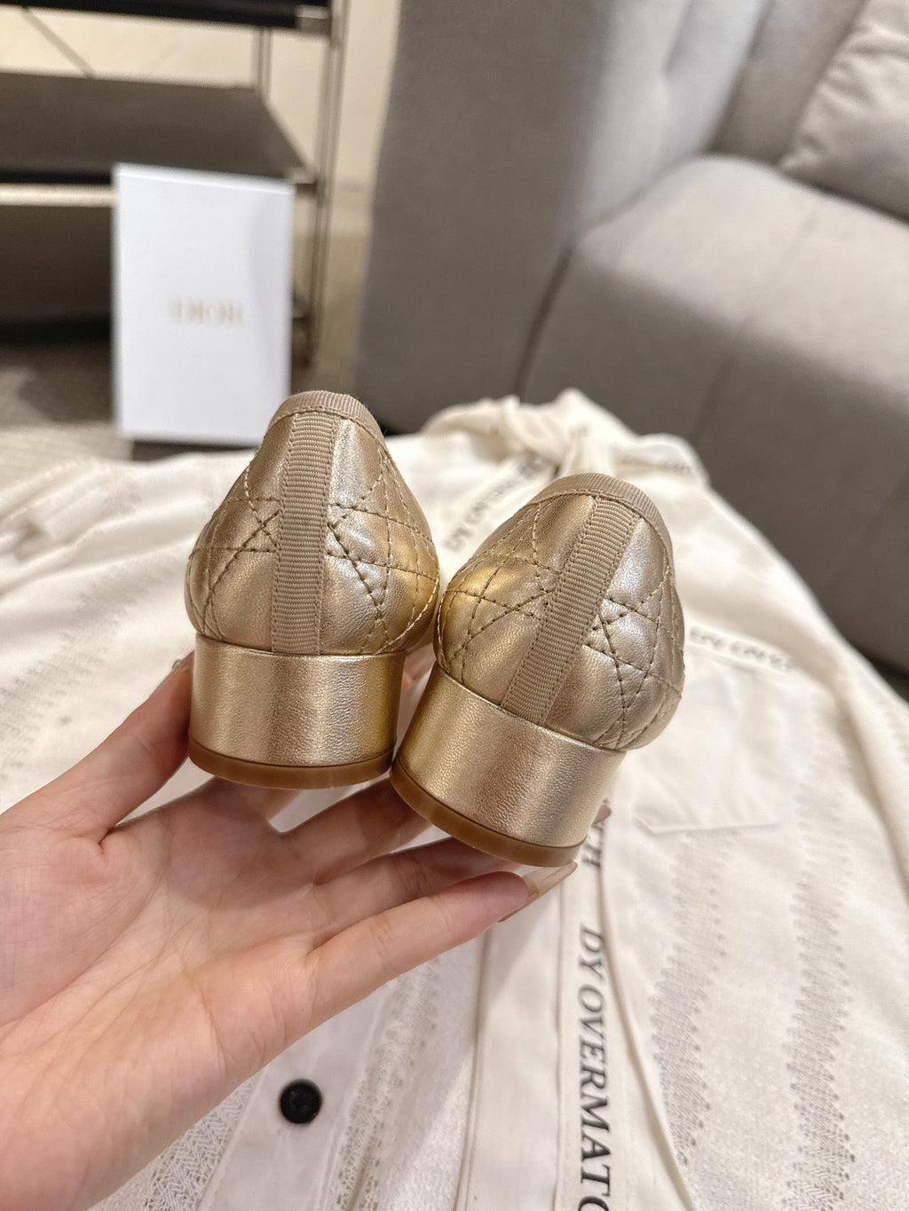 DIOR 26S LOW BLOCK HEEL PUMPS IN GOLD LAMBSKIN