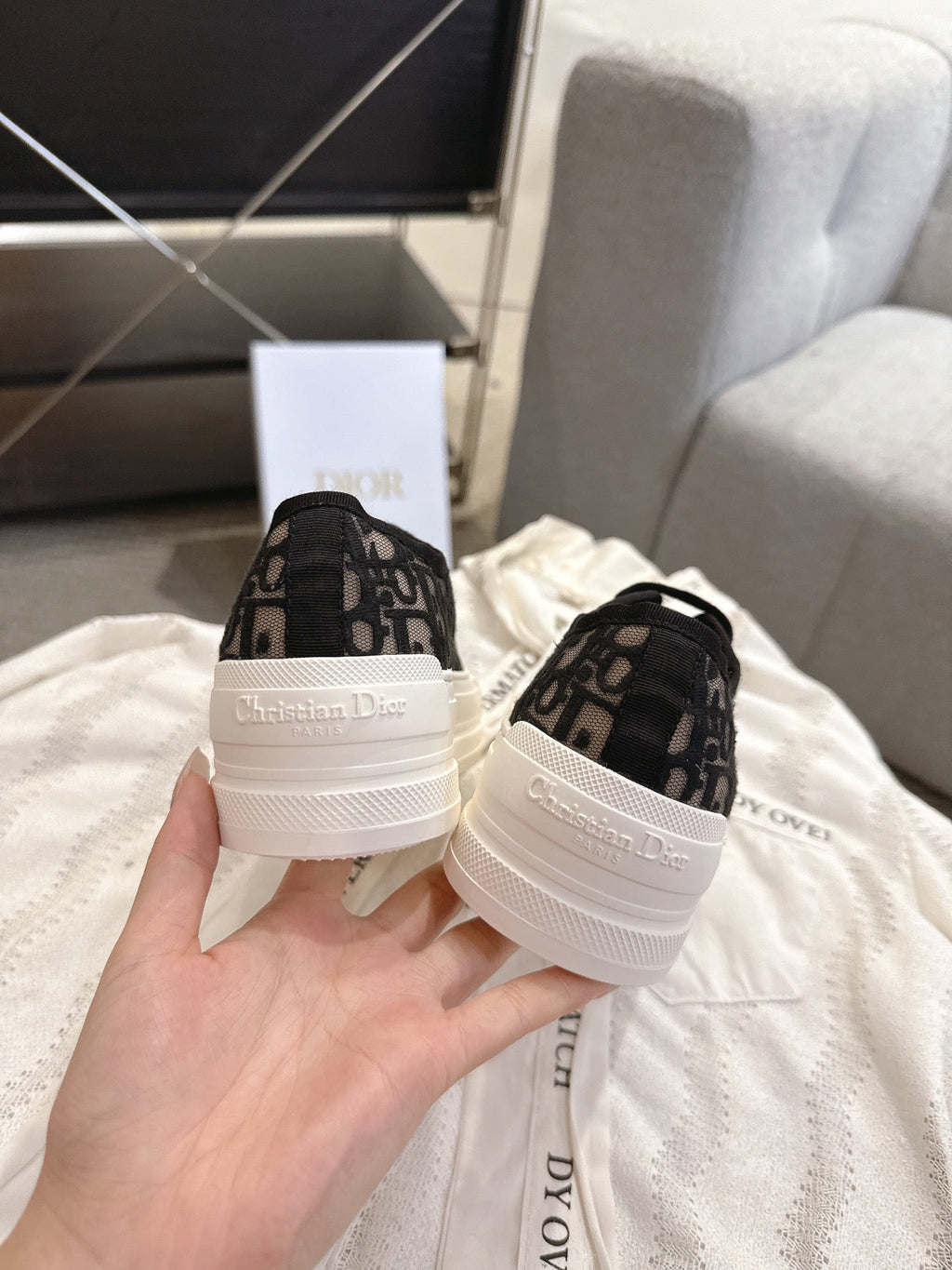 DIOR 26S PLATFORM SNEAKERS IN BLACK OBLIQUE EMBROIDERED MESH