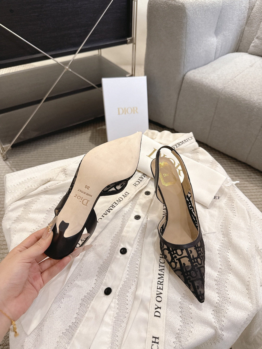 DIOR 26S HIGH-HEEL SLINGBACKS 80 MM IN BLACK OBLIQUE EMBROIDERED MESH