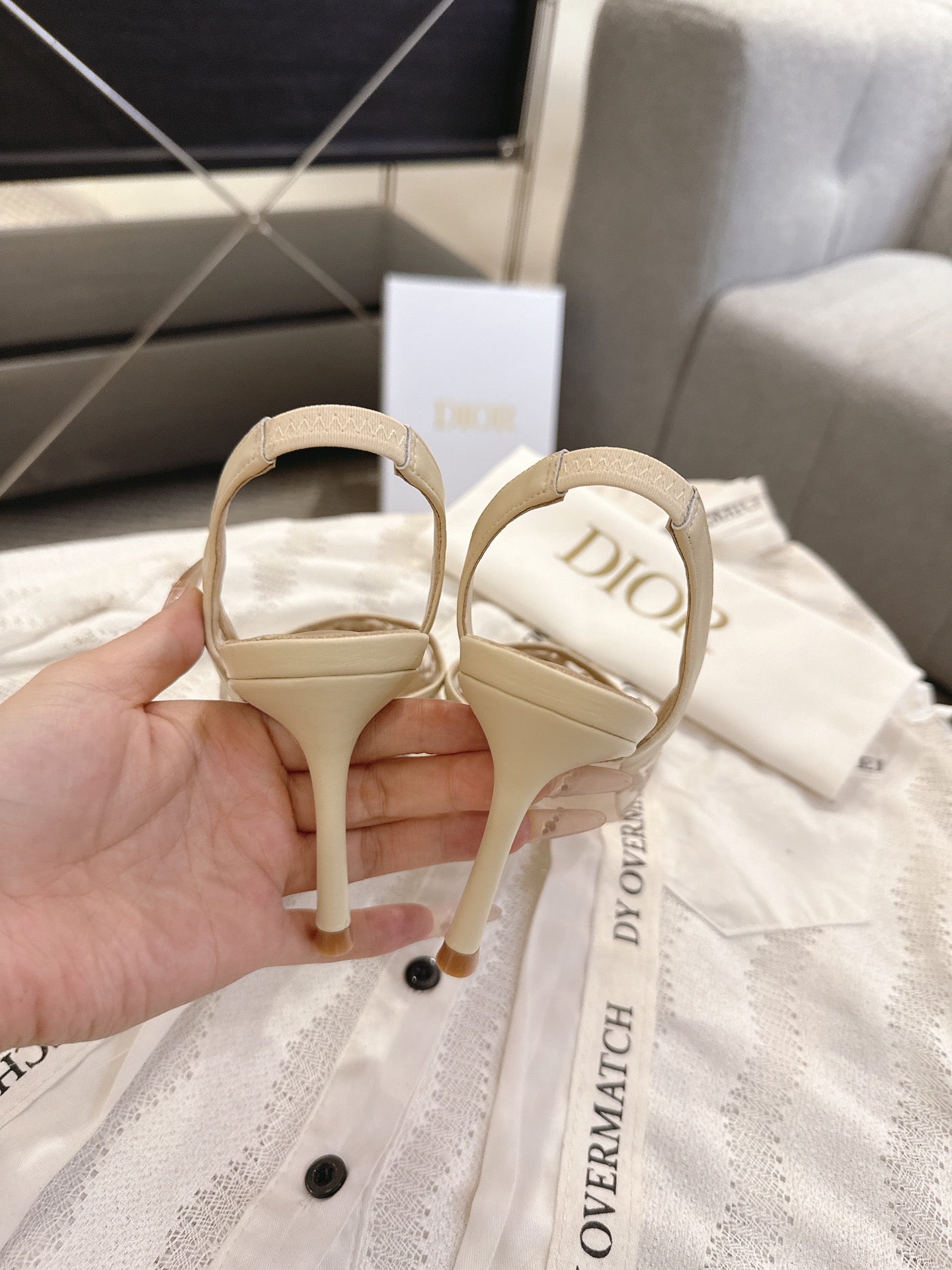 DIOR 26S HIGH-HEEL SLINGBACKS 80 MM IN BEIGE OBLIQUE EMBROIDERED MESH