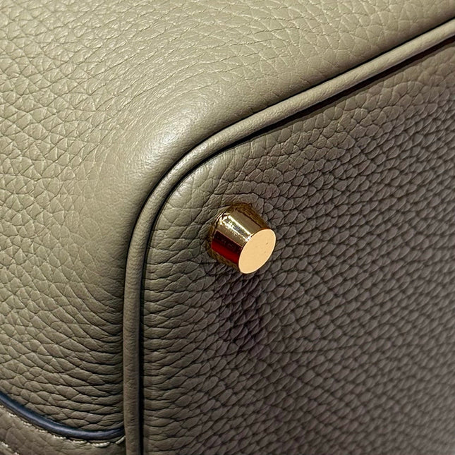 HERMES 25S PICOTIN LOCK 18 IN CROMWELL GRAY CALFSKIN GOLD HARDWARE