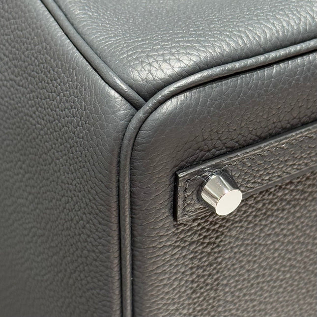 HERMES 25S MEDIUM BIRKIN 25 IN CHARCOAL GRAY CALFSKIN SILVER HARDWARE