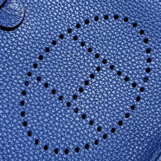 HERMES 25S MINI EVELYNE 18 IN BLUE PATTERNED STRAP CALFSKIN SILVER HARDWARE