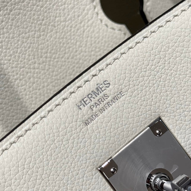 HERMES 25S SHOULDER BIRKIN 29 IN MILKY WHITE CALFSKIN SILVER HARDWARE