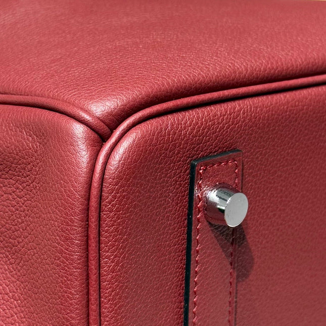 HERMES 25S SHOULDER BIRKIN 29 IN BURNT RED CALFSKIN SILVER HARDWARE
