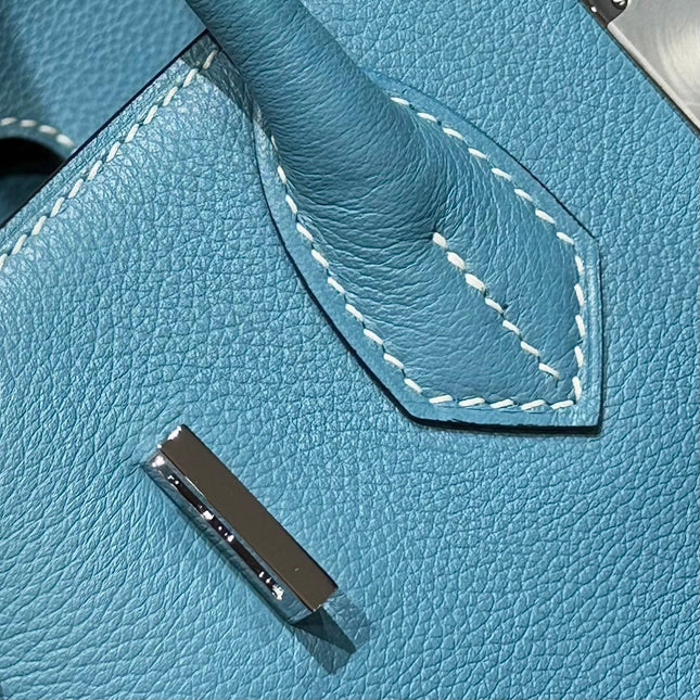 HERMES 25S SHOULDER BIRKIN 29 IN DENIM BLUE CALFSKIN SILVER HARDWARE