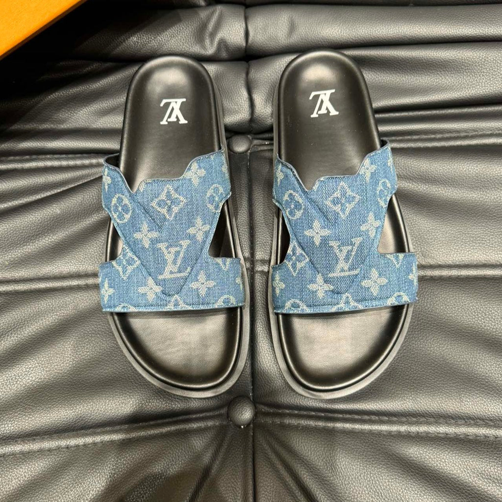 LV OASIS MULE IN BLUE DENIM MONOGRAM JACQUARD