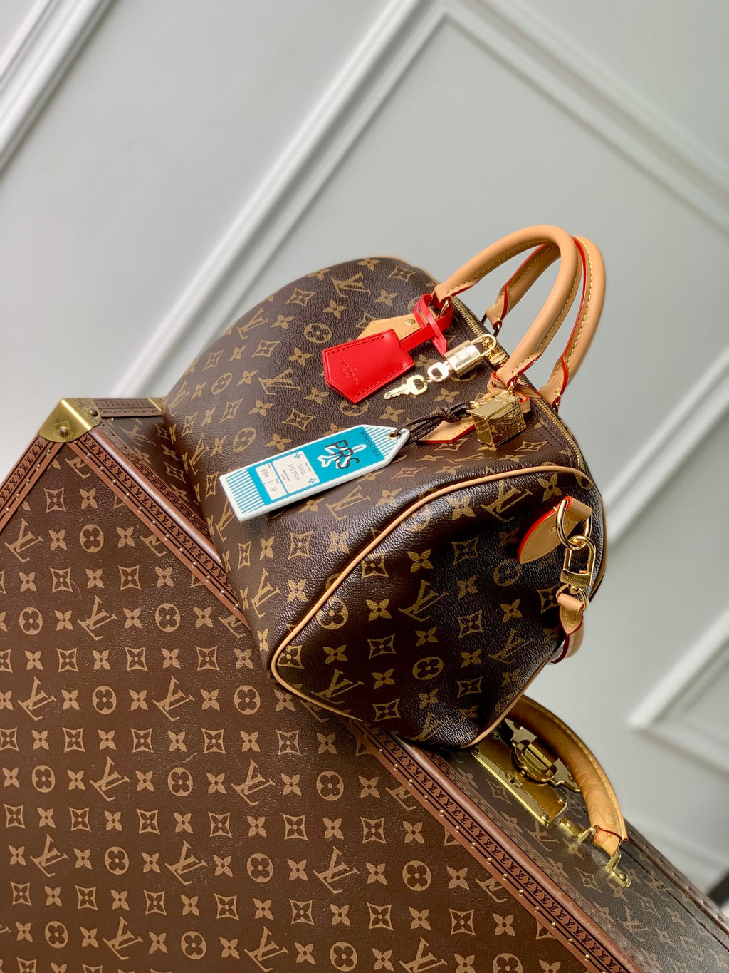 SPEEDY 30 SOFT CRAFTY IN BROWN MONOGRAM CALFSKIN RED TAG