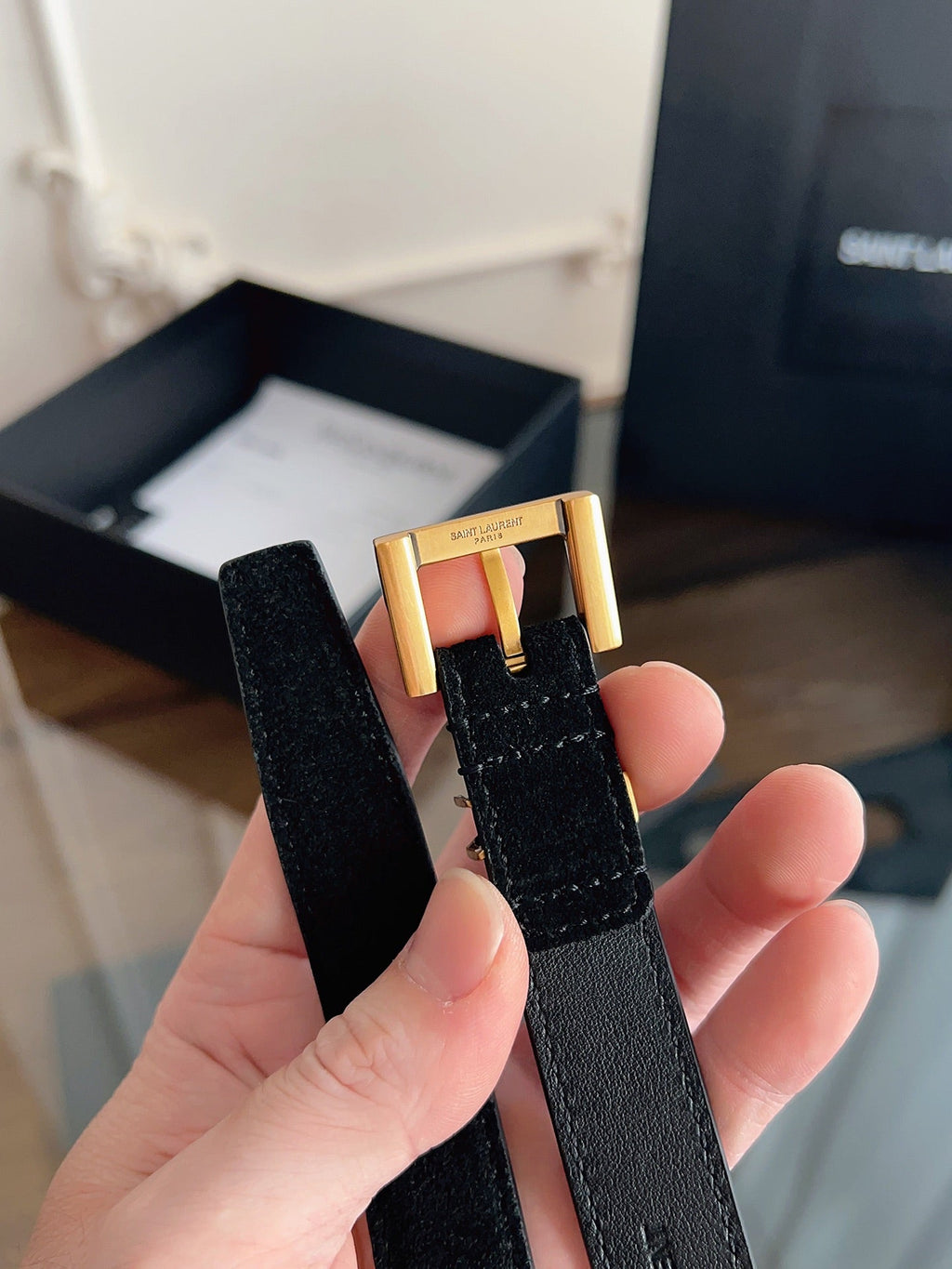 YSL 25S BELT 20 MM IN BLACK SUEDE 616309
