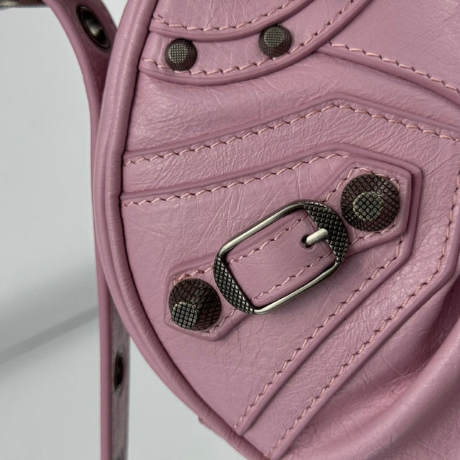 LE CAGOLE SMALL SHOULDER BAG 26 WITH RHINESTONES IN CREPE PINK LAMBSKIN