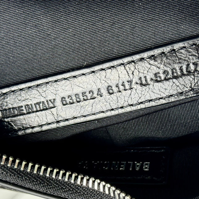 LE CAGOLE SMALL SHOULDER BAG 26 WITH RHINESTONES IN BLACK ARENA LAMBSKIN SILVER HARDWARE