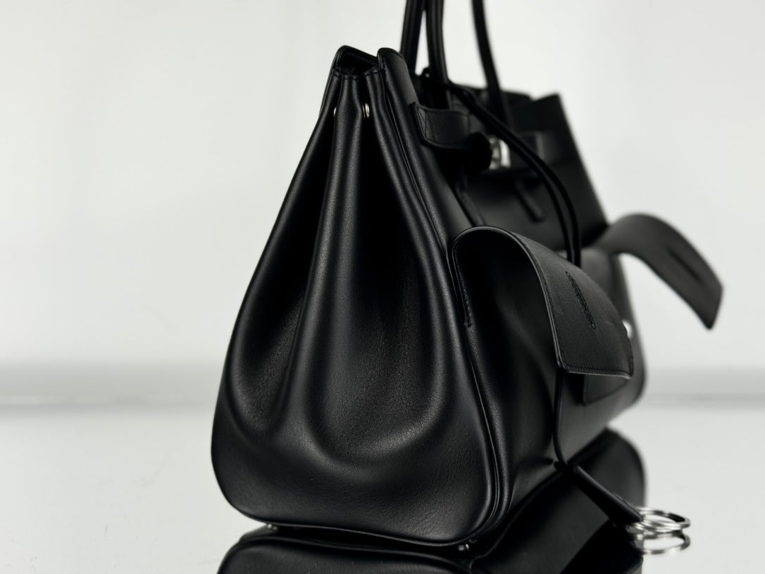 BEL AIR CARRY ALL BAG 37 IN BLACK NAPPA LAMBSKIN SILVER HARDWARE