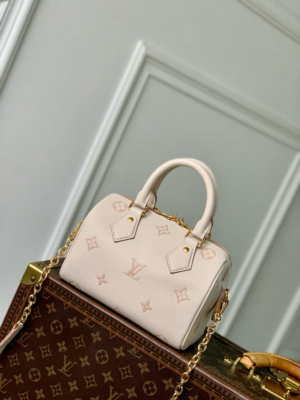 SPEEDY BANDOULIÈRE 20.5 IN LIGHT PINK MONOGRAM EMPREINTE CANVAS