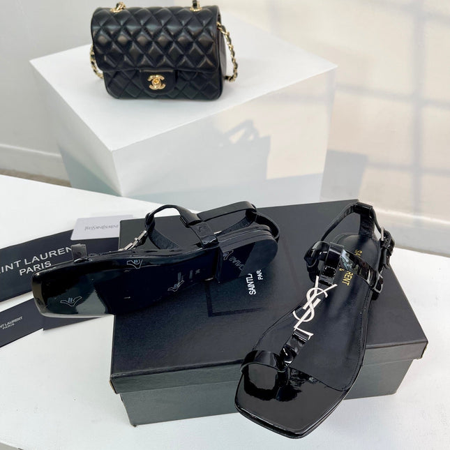 SL Cassandra Flat Sandals Black Patent Leather
