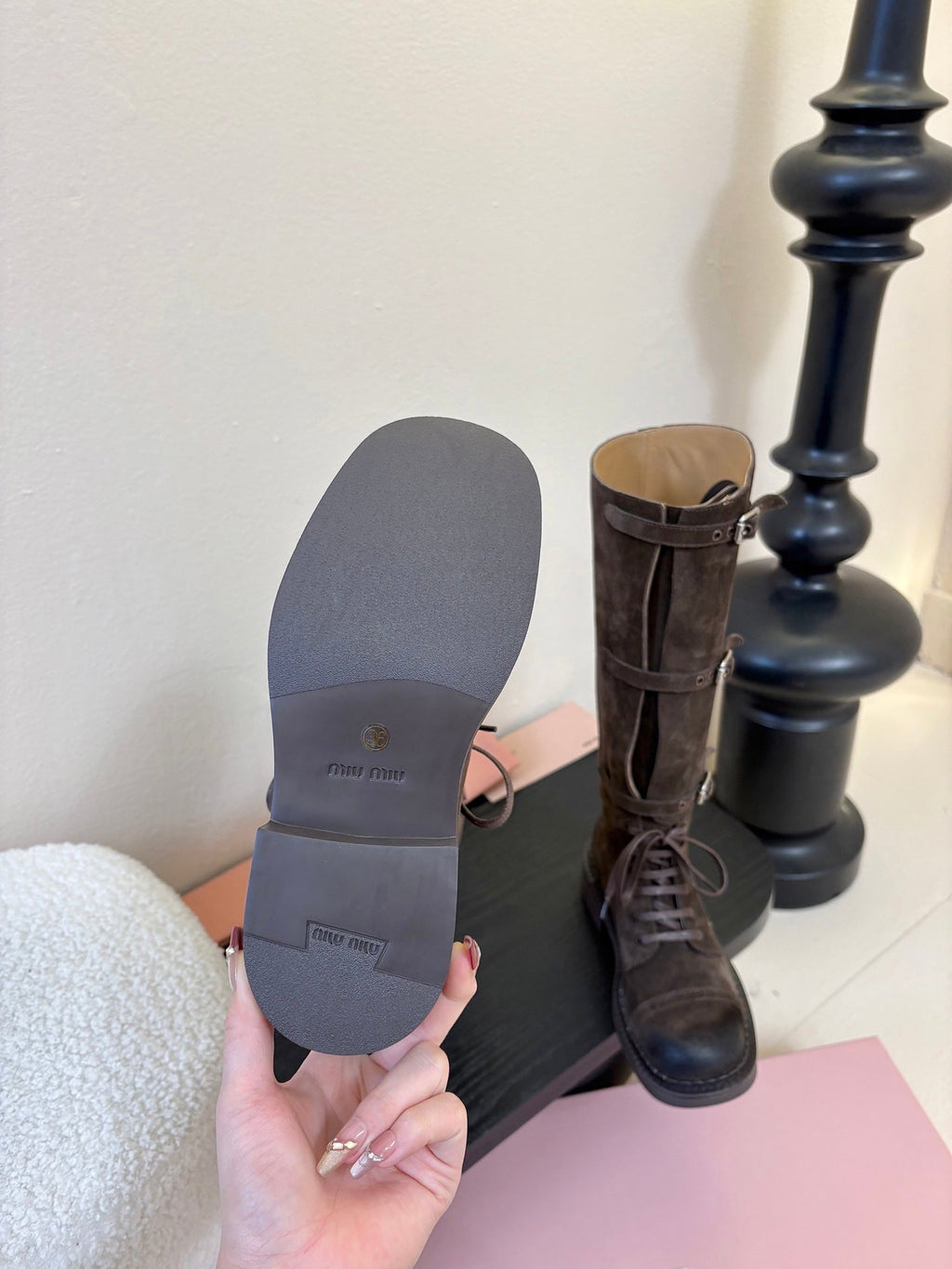 MIUMIU 25S ARMY BOOTS IN DARK BROWN SUEDE