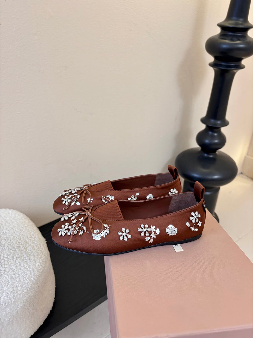 MIUMIU 25S MARY JANE SHOES IN DARK BROWN SATIN