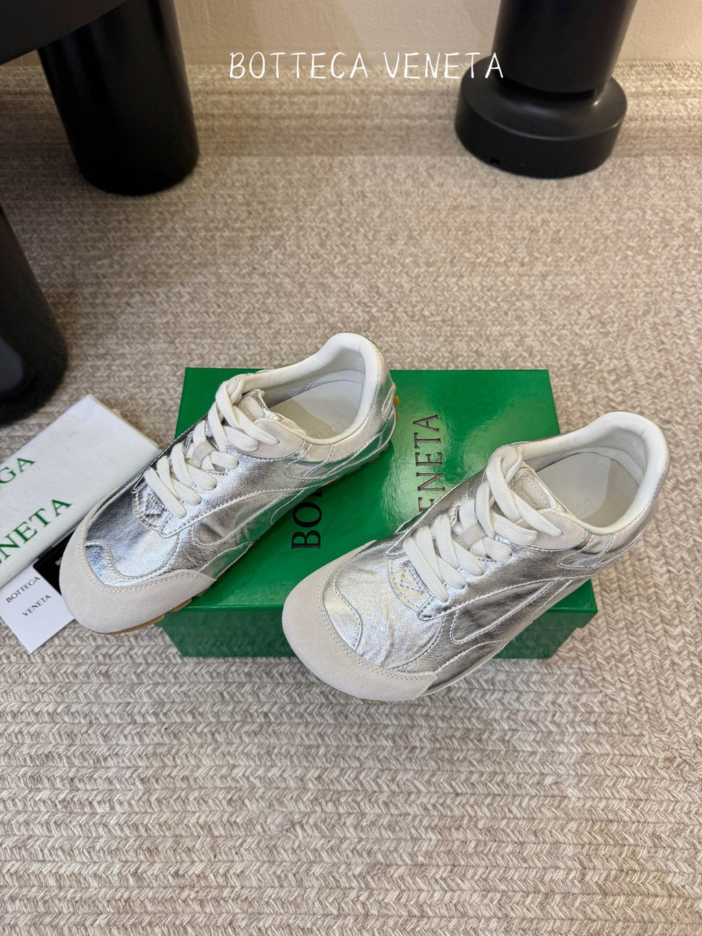 BOTTEGA VENETA 26S SNEAKERS IN SILVER CALFSKIN