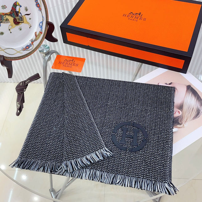 GRANITE MUFFLER 180 CM SCARF IN MARINE MIX BLEU MOYEN CASHMERE