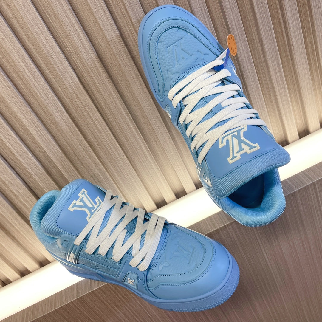 LV 26S LOW TOP SNEAKERS IN LIGHT BLUE EMBOSSED MONOGRAM CALFSKIN