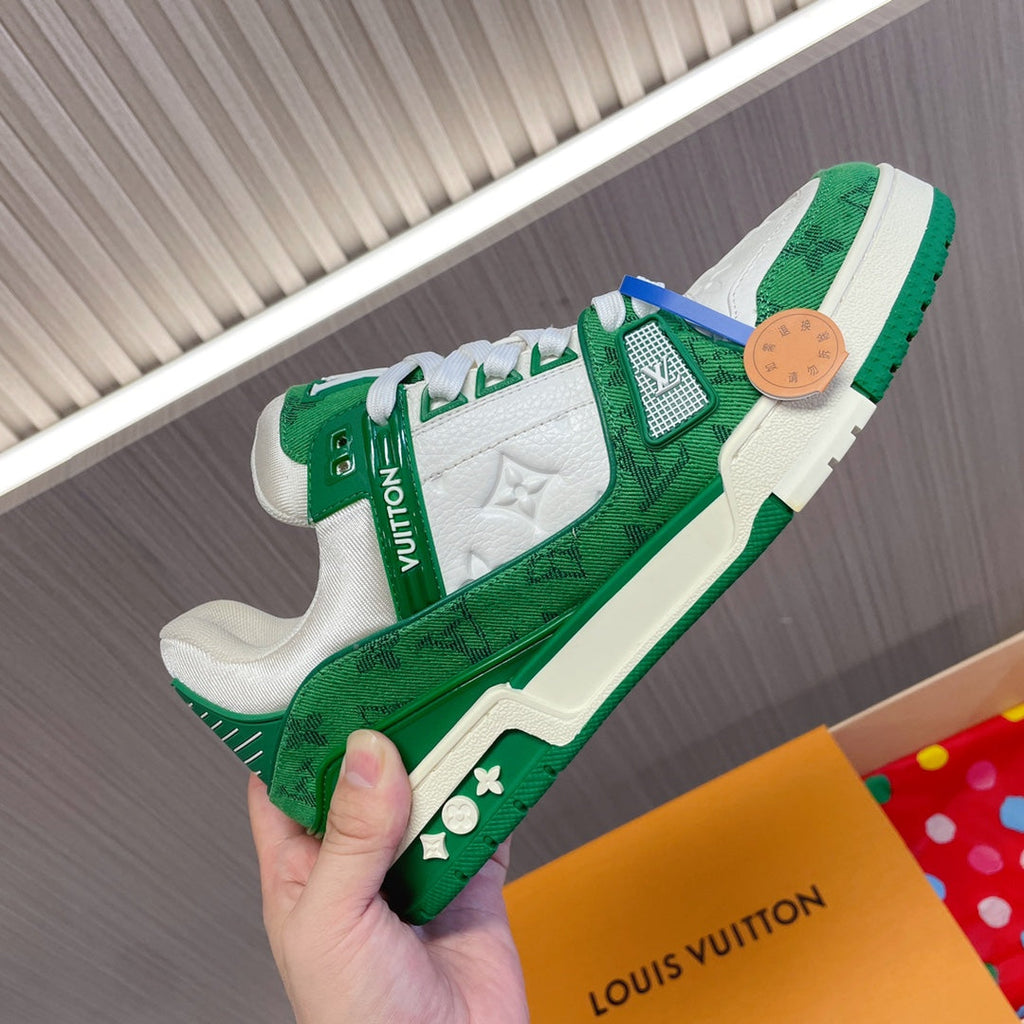 LV 26S LOW TOP SNEAKERS IN GREEN MONOGRAM DENIM AND WHITE CALFSKIN