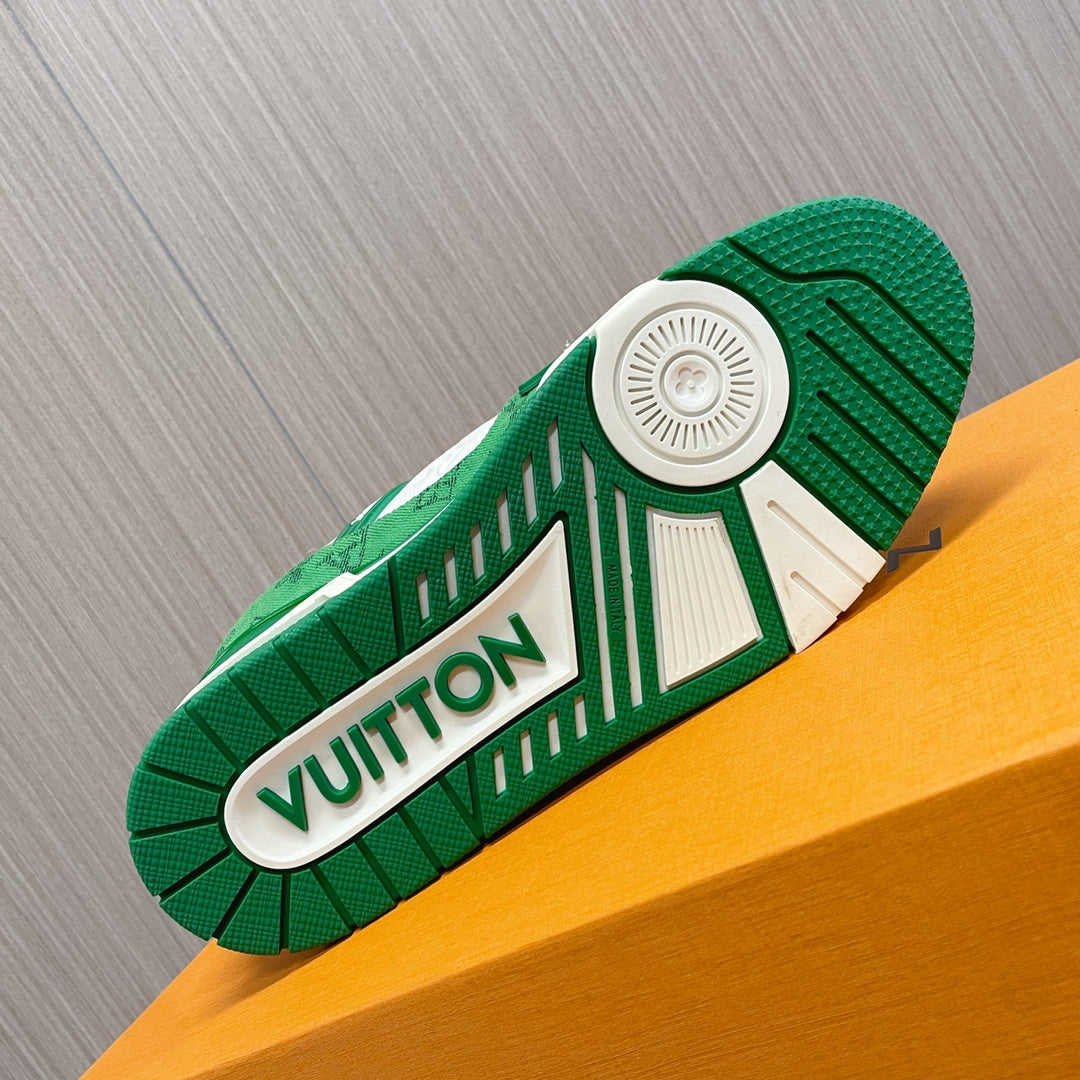 LV 26S LOW TOP SNEAKERS IN GREEN MONOGRAM DENIM AND WHITE CALFSKIN