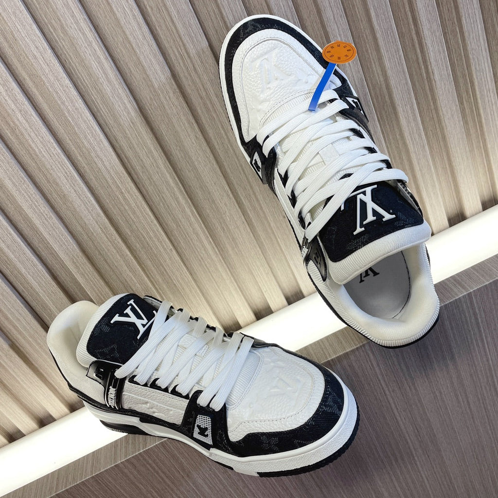 LV 26S LOW TOP SNEAKERS IN BLACK MONOGRAM DENIM AND WHITE CALFSKIN