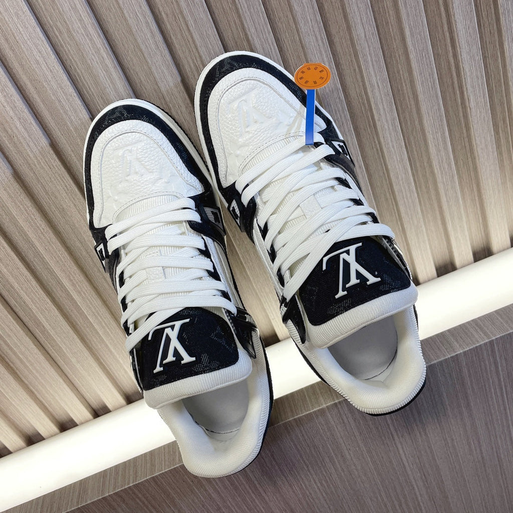 LV 26S LOW TOP SNEAKERS IN BLACK MONOGRAM DENIM AND WHITE CALFSKIN