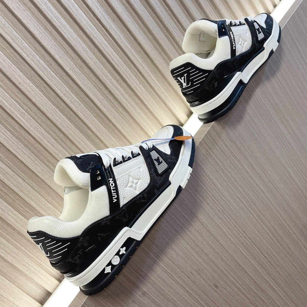 LV 26S LOW TOP SNEAKERS IN BLACK MONOGRAM DENIM AND WHITE CALFSKIN