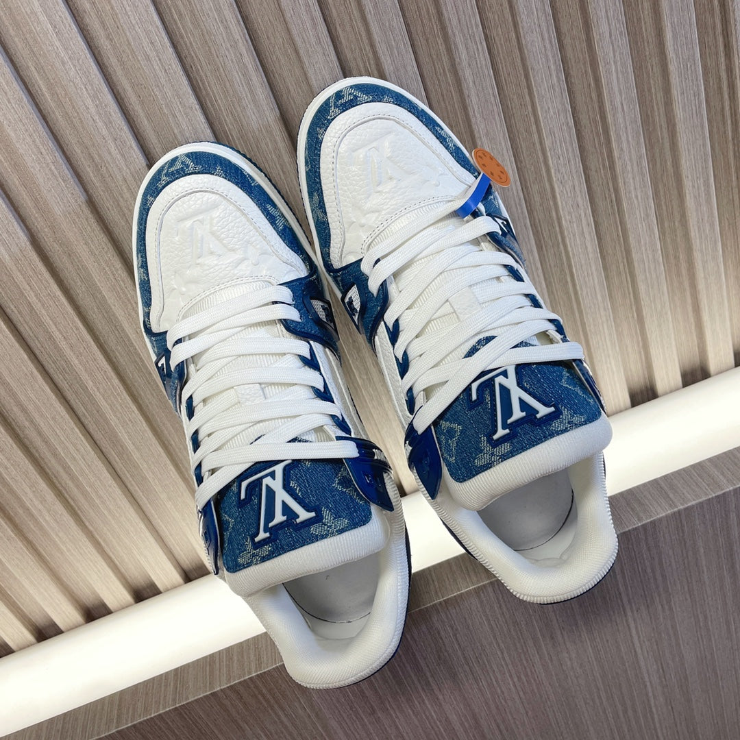 LV 26S LOW TOP SNEAKERS IN BLUE MONOGRAM DENIM AND WHITE CALFSKIN