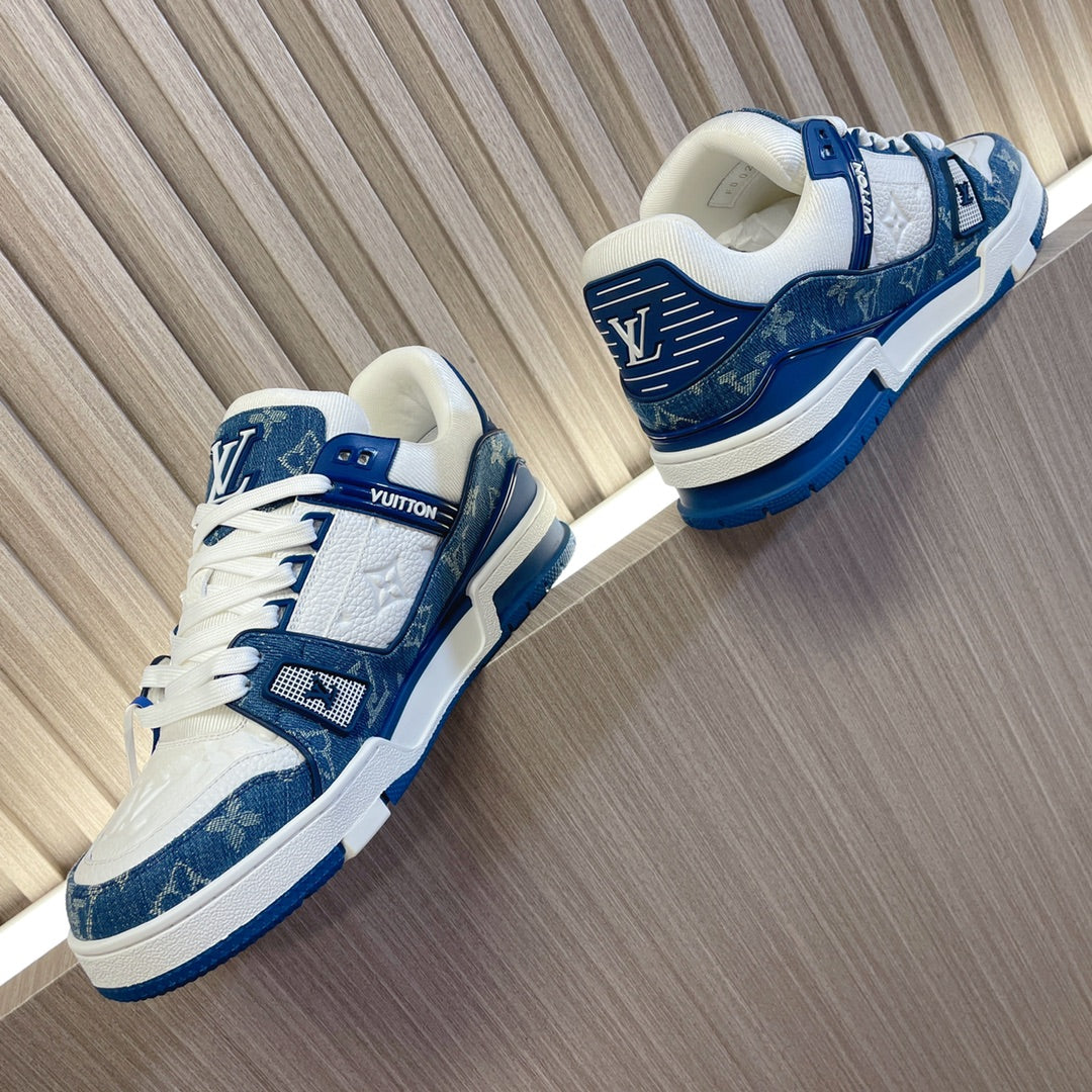 LV 26S LOW TOP SNEAKERS IN BLUE MONOGRAM DENIM AND WHITE CALFSKIN