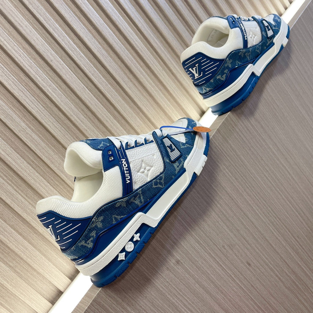 LV 26S LOW TOP SNEAKERS IN BLUE MONOGRAM DENIM AND WHITE CALFSKIN