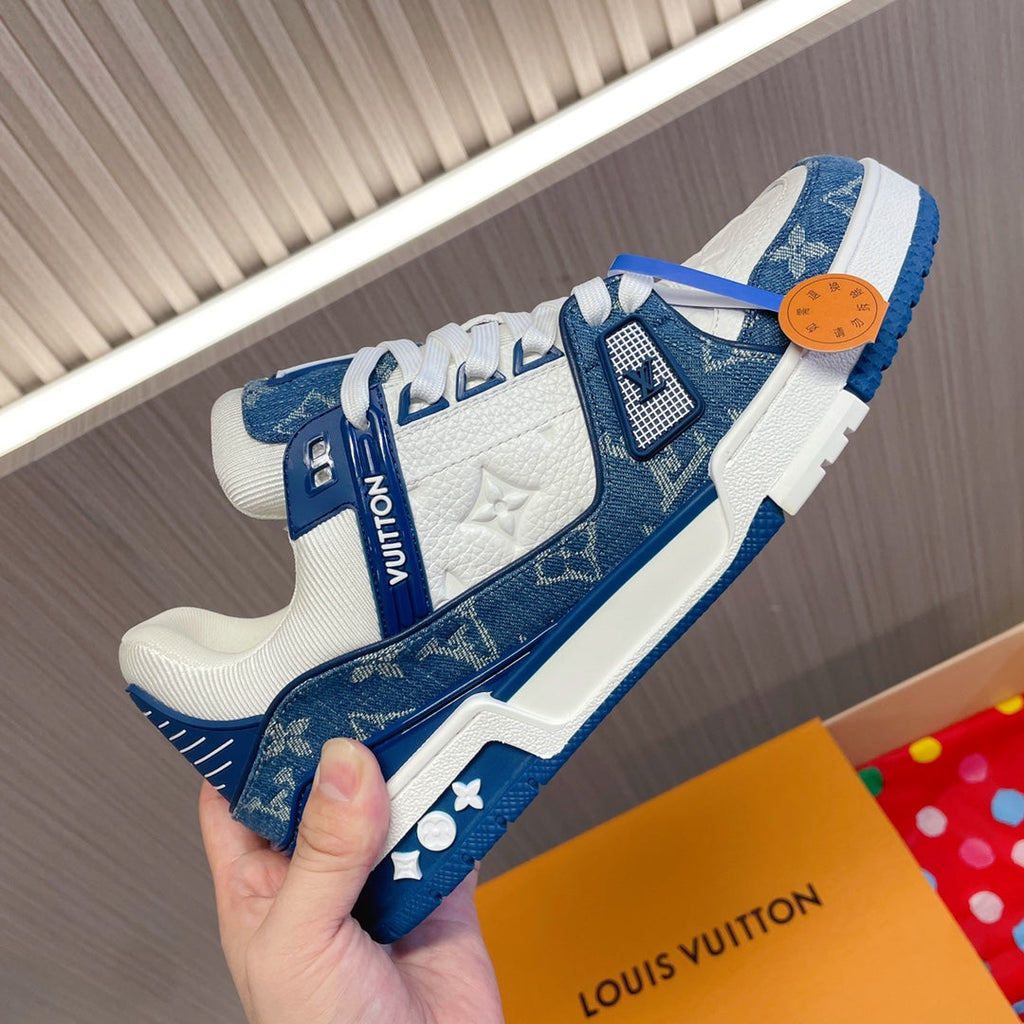 LV 26S LOW TOP SNEAKERS IN BLUE MONOGRAM DENIM AND WHITE CALFSKIN