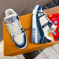 LV 26S LOW TOP SNEAKERS IN WHITE BLUE CALFSKIN WITH MONOGRAM SOLE DETAIL