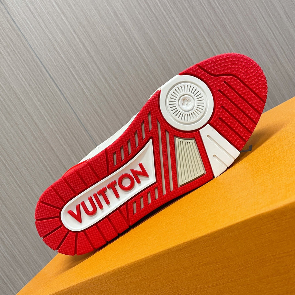 LV 26S LOW TOP SNEAKERS IN WHITE RED CALFSKIN WITH MONOGRAM SOLE DETAIL