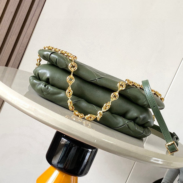 LOEWE 25S PUFFER GOYA BAG 23 IN DARK OLIVE GREEN NAPPA LAMBSKIN