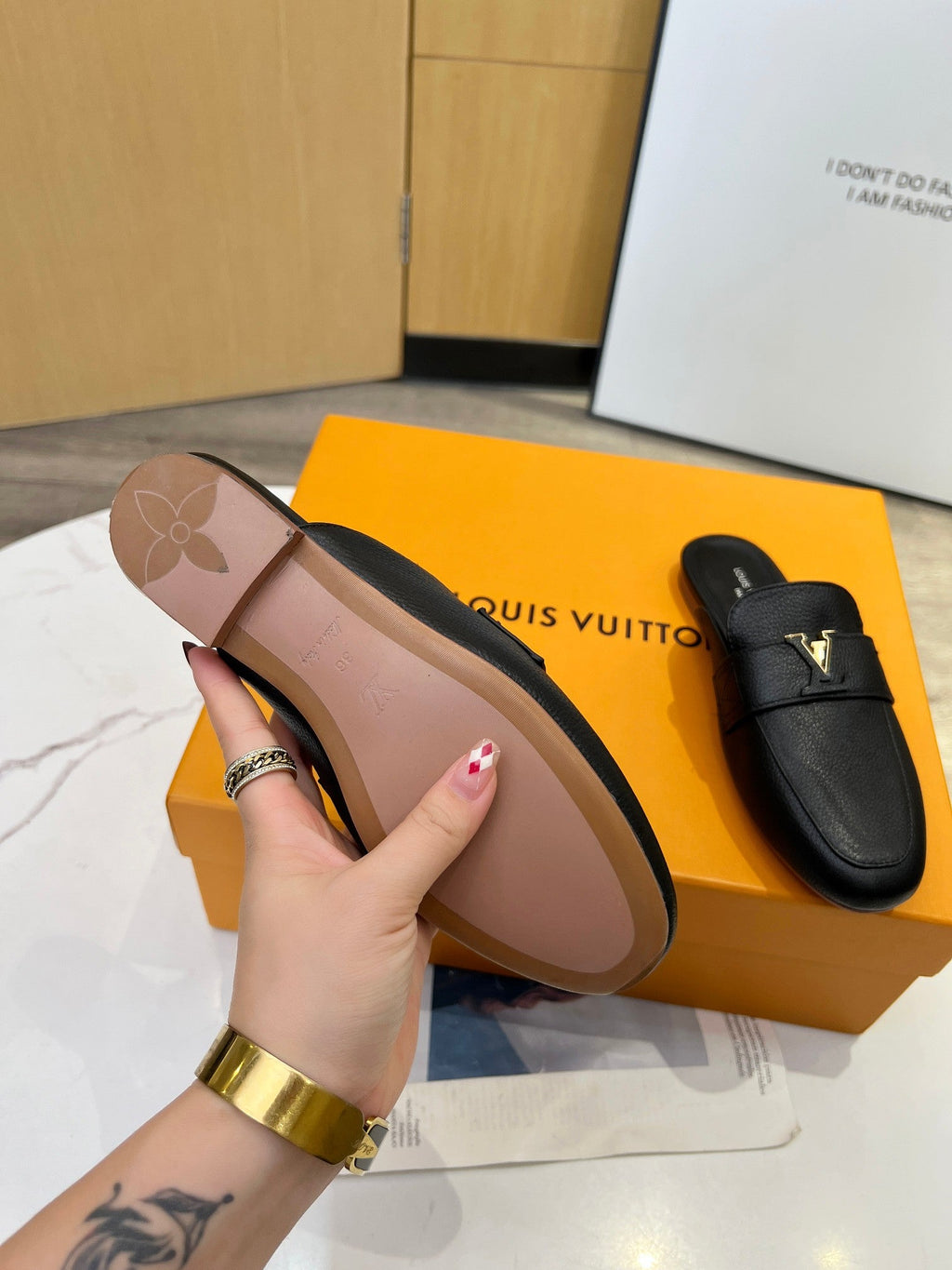 LV 26S MARE OPEN-BACK LOAFERS IN BLACK GRAINED CALFSKIN