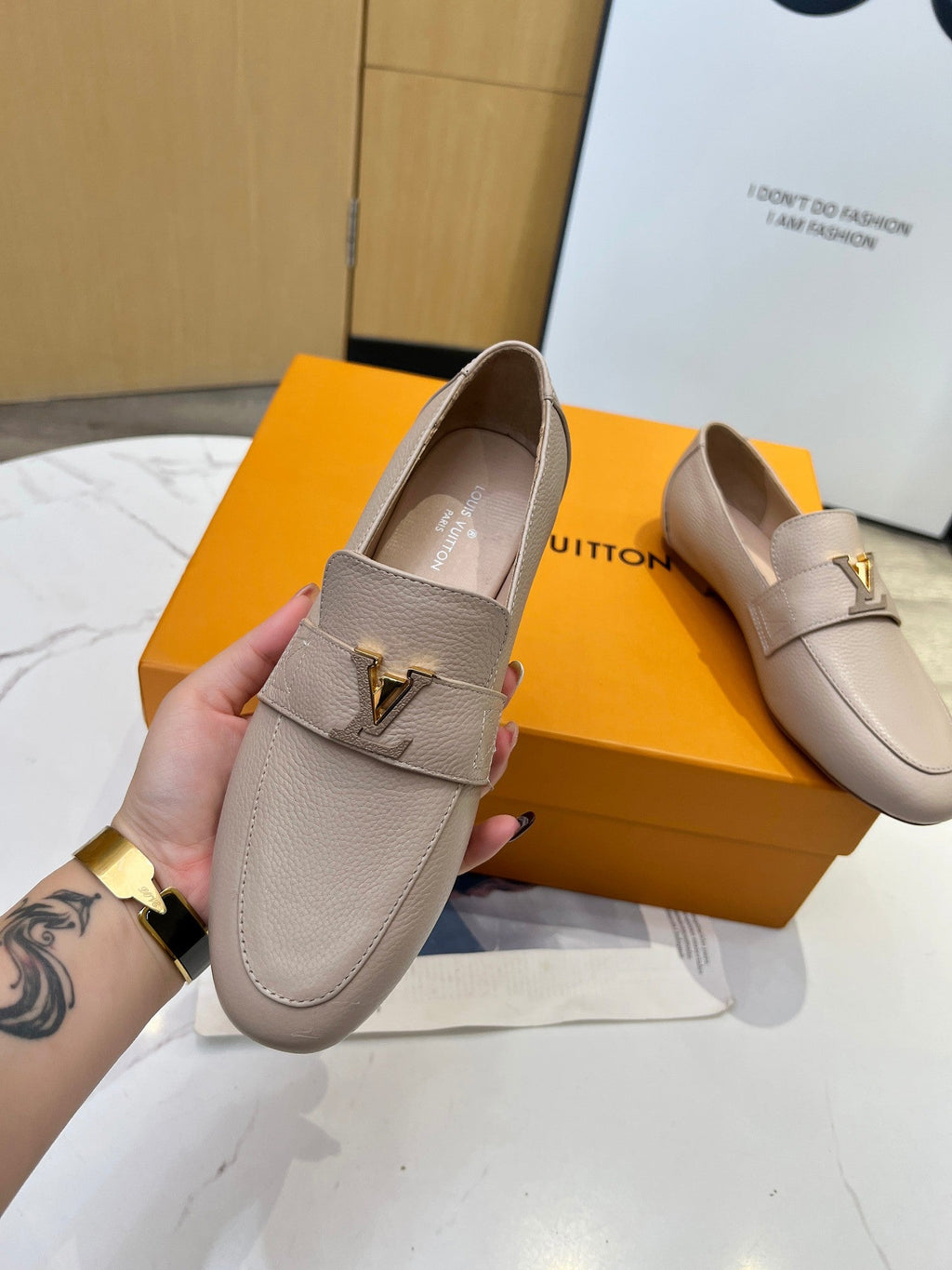 LV 26S MARE FLEX LOAFERS IN BEIGE GRAINED CALFSKIN