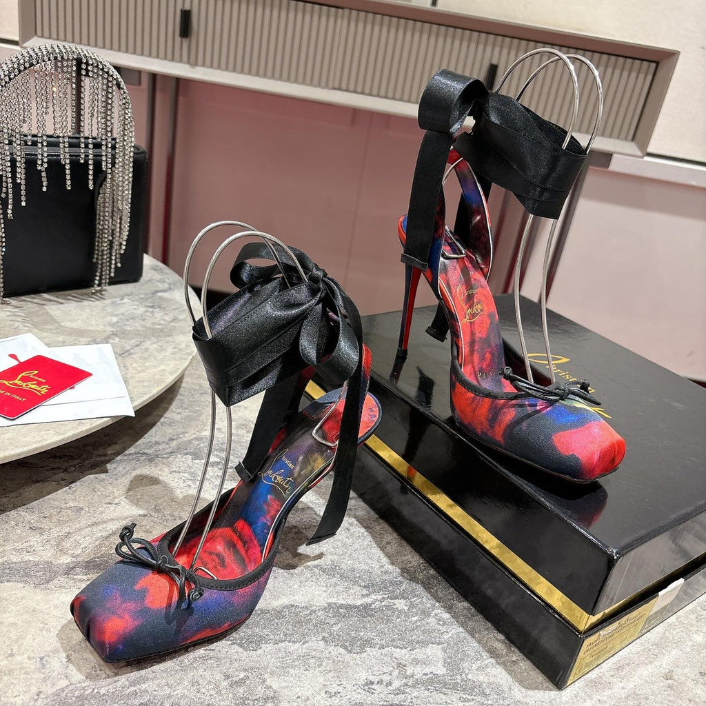 CASSIA LACE UP 100MM IN RED AND MULTICOLOR SATIN