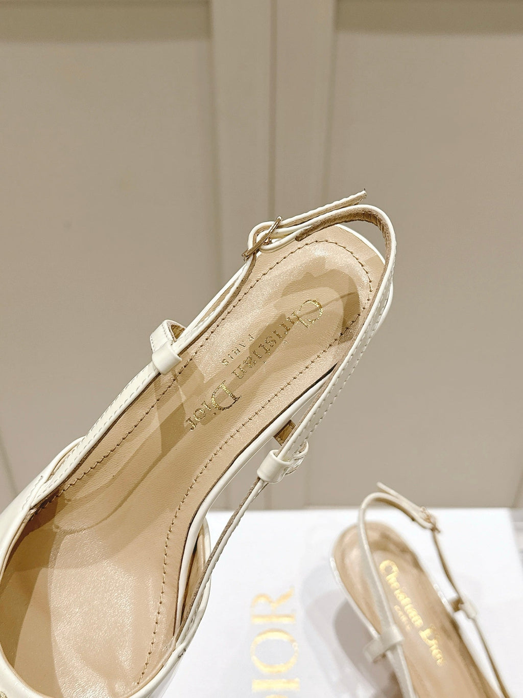 MY DD 25S SLINGBACK PUMP 50MM IN WHITE GLOSSY CALFSKIN