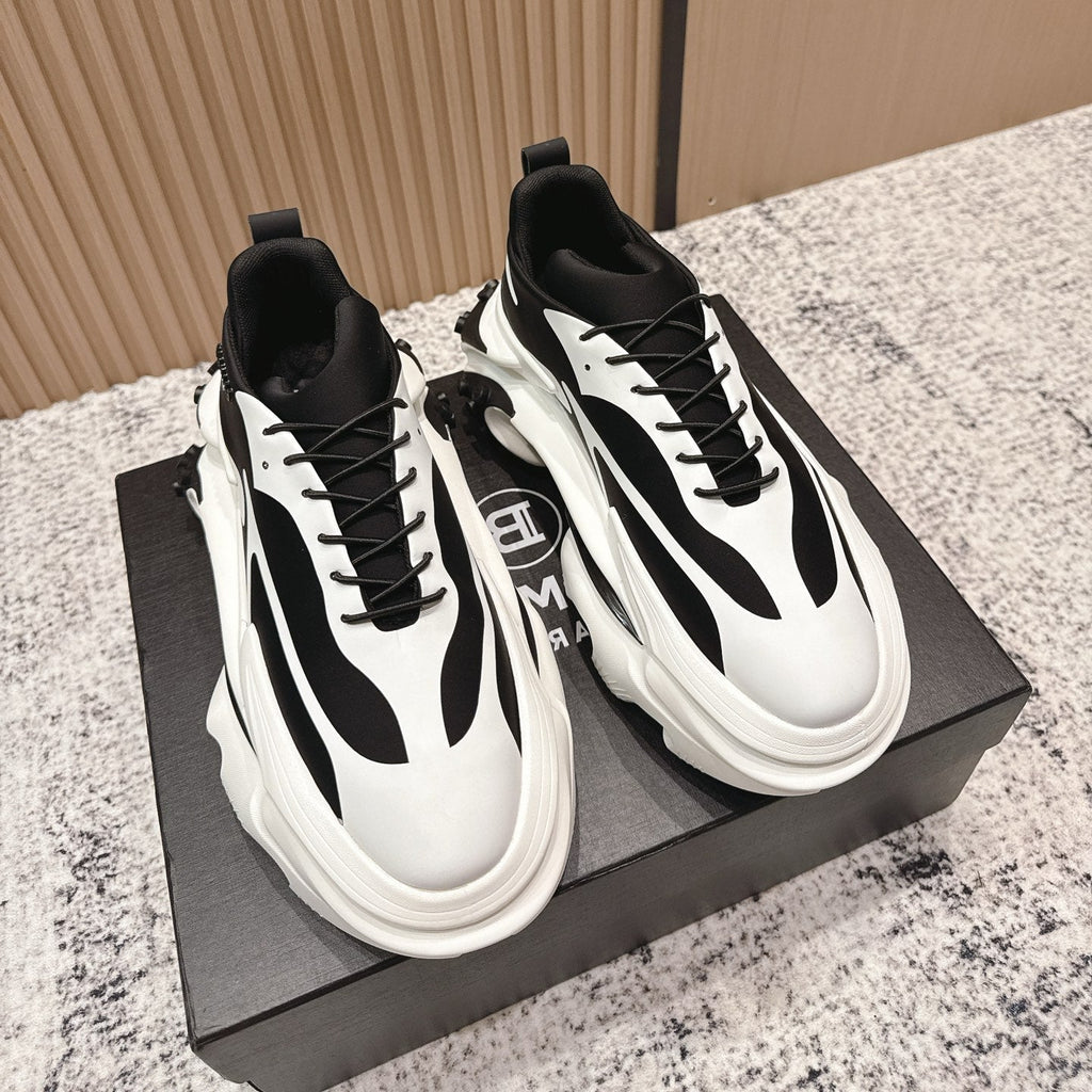 BALMAIN 26S SNEAKERS 60 MM IN WHITE AND BLACK CALFSKIN