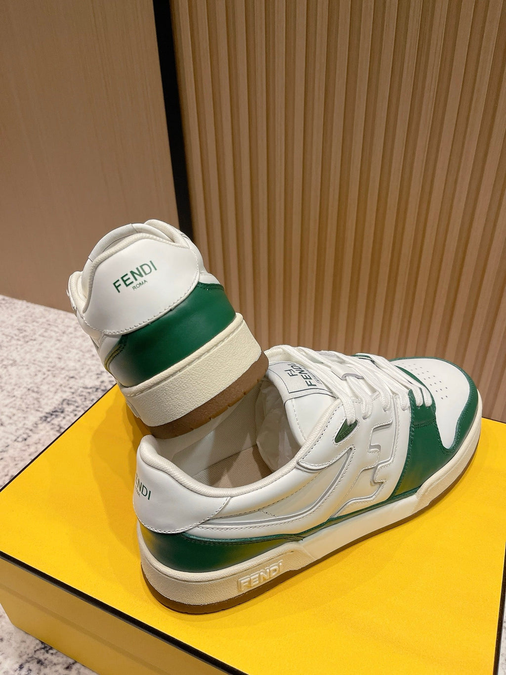 FENDI 25S MATCH SNEAKERS IN WHITE AND GREEN CALFSKIN STYLE 11