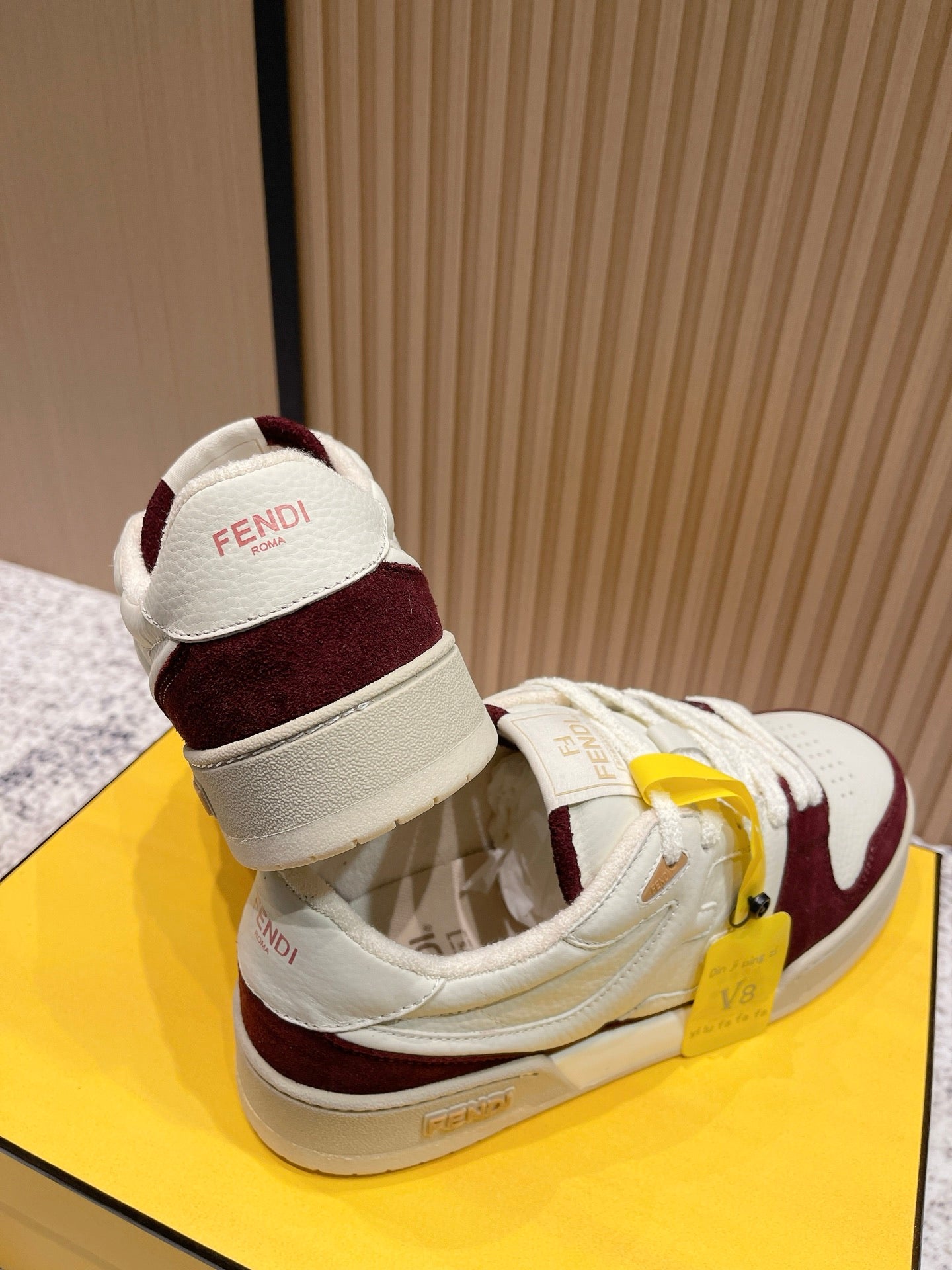 FENDI 25S MATCH SNEAKERS IN BEIGE CALFSKIN AND RED SUEDE STYLE 7