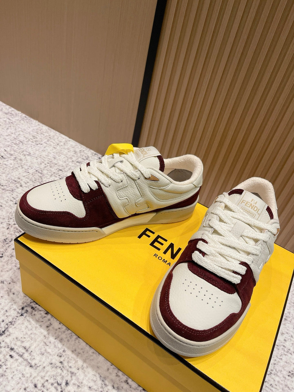 FENDI 25S MATCH SNEAKERS IN BEIGE CALFSKIN AND RED SUEDE STYLE 7