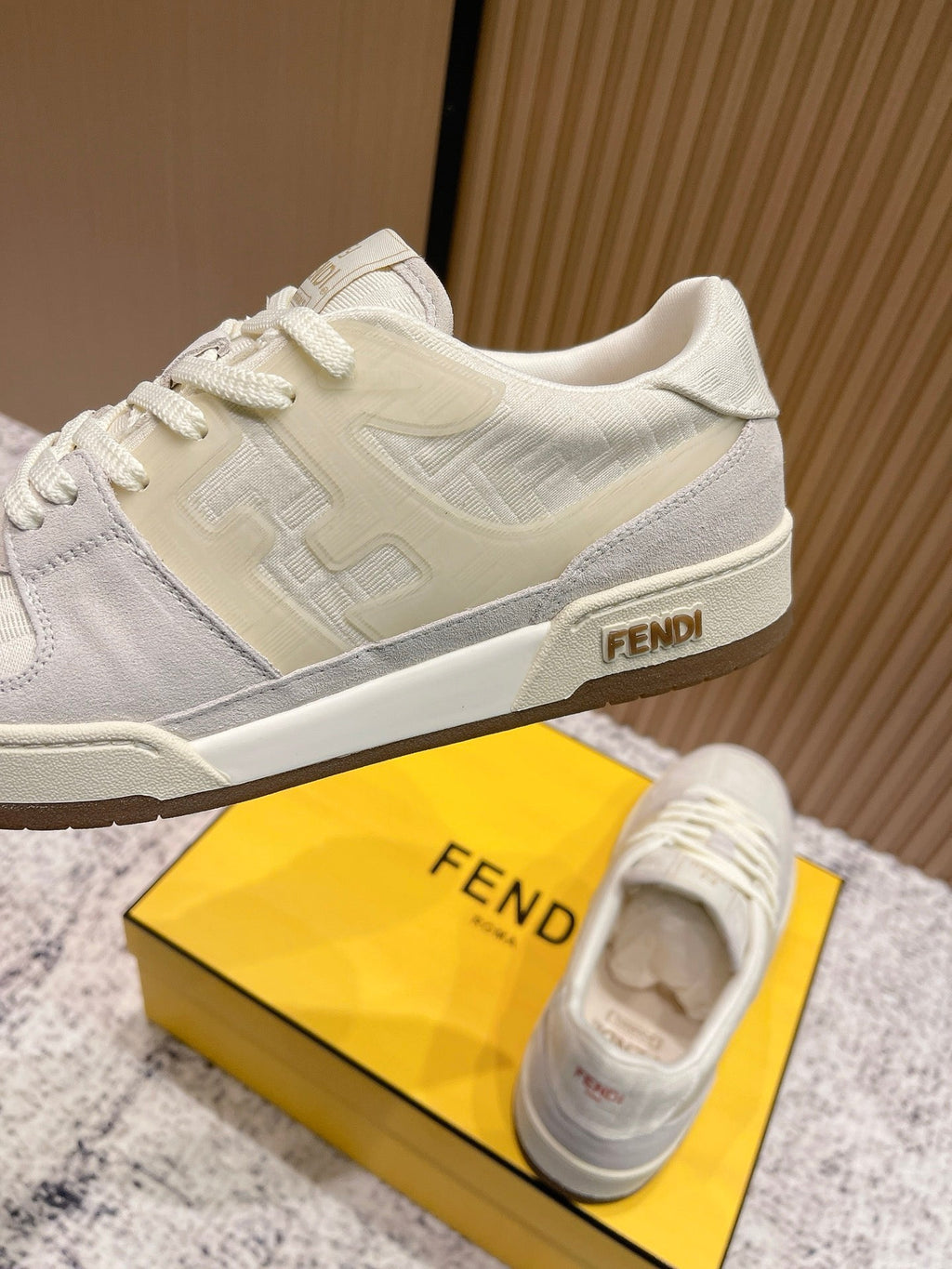 FENDI 25S MATCH SNEAKERS IN BEIGE FABRIC AND SUEDE STYLE 6