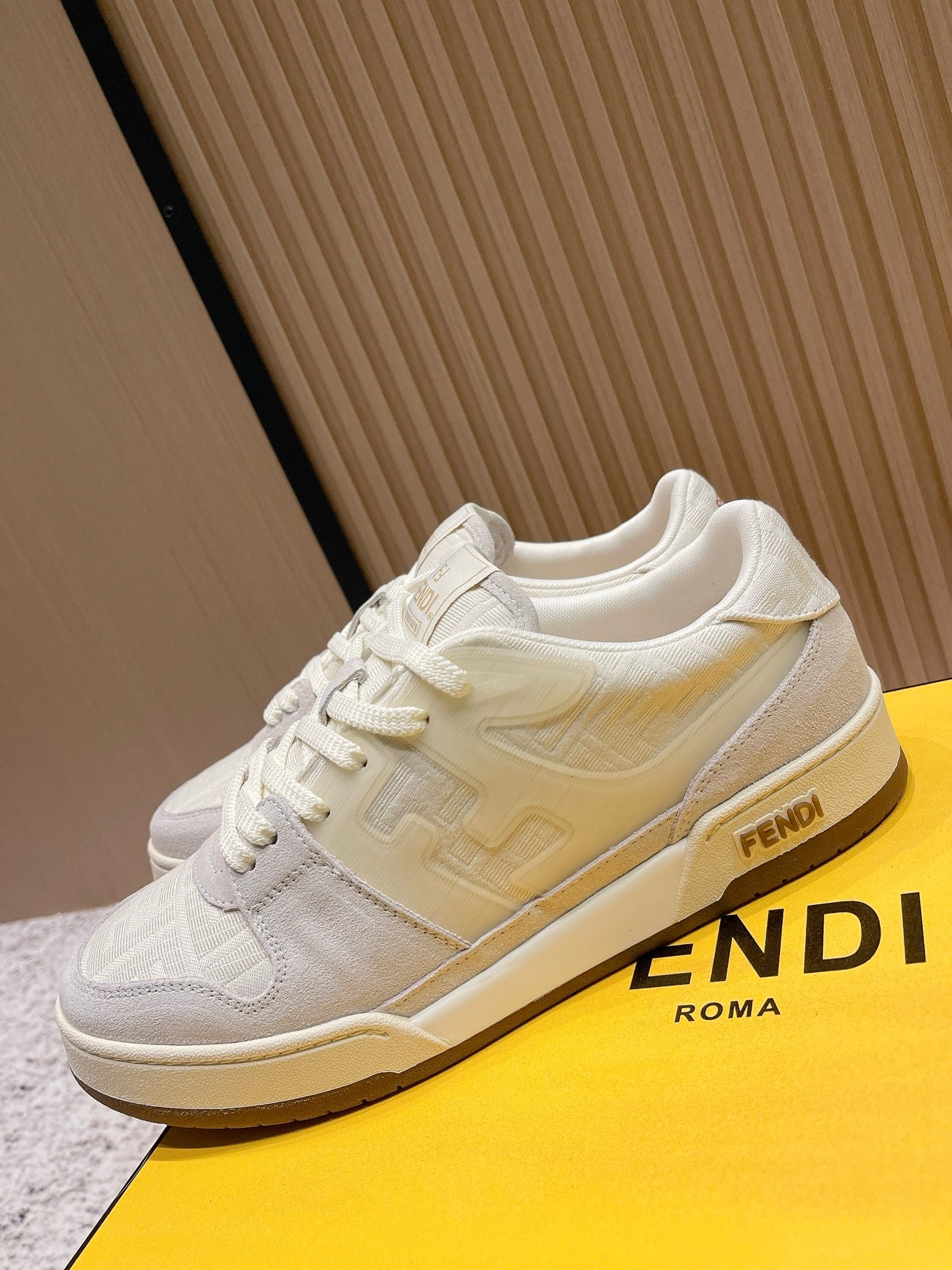 FENDI 25S MATCH SNEAKERS IN BEIGE FABRIC AND SUEDE STYLE 6
