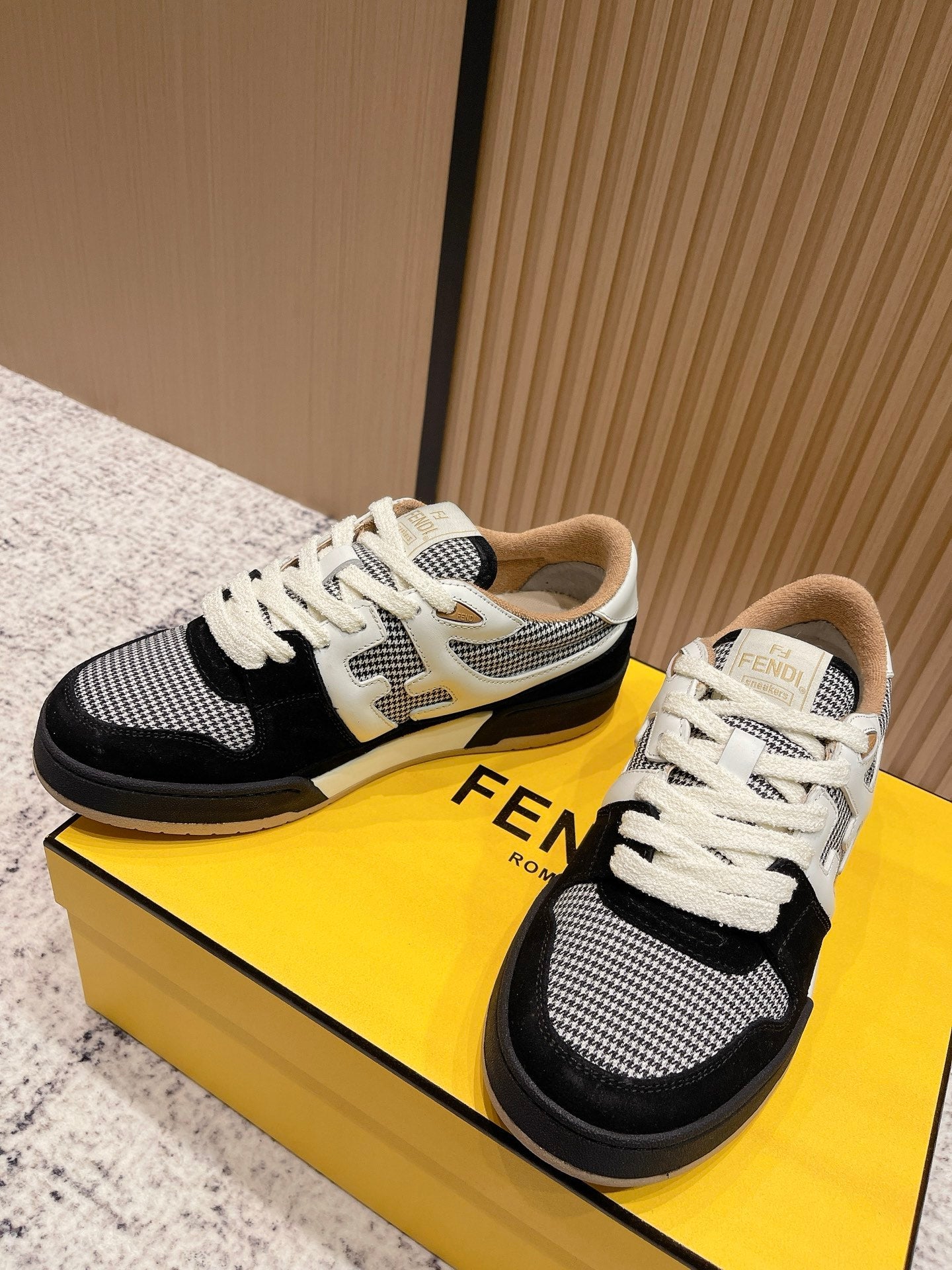 FENDI 25S MATCH SNEAKERS IN BLACK SUEDE MIX WHITE CALFSKIN STYLE 4