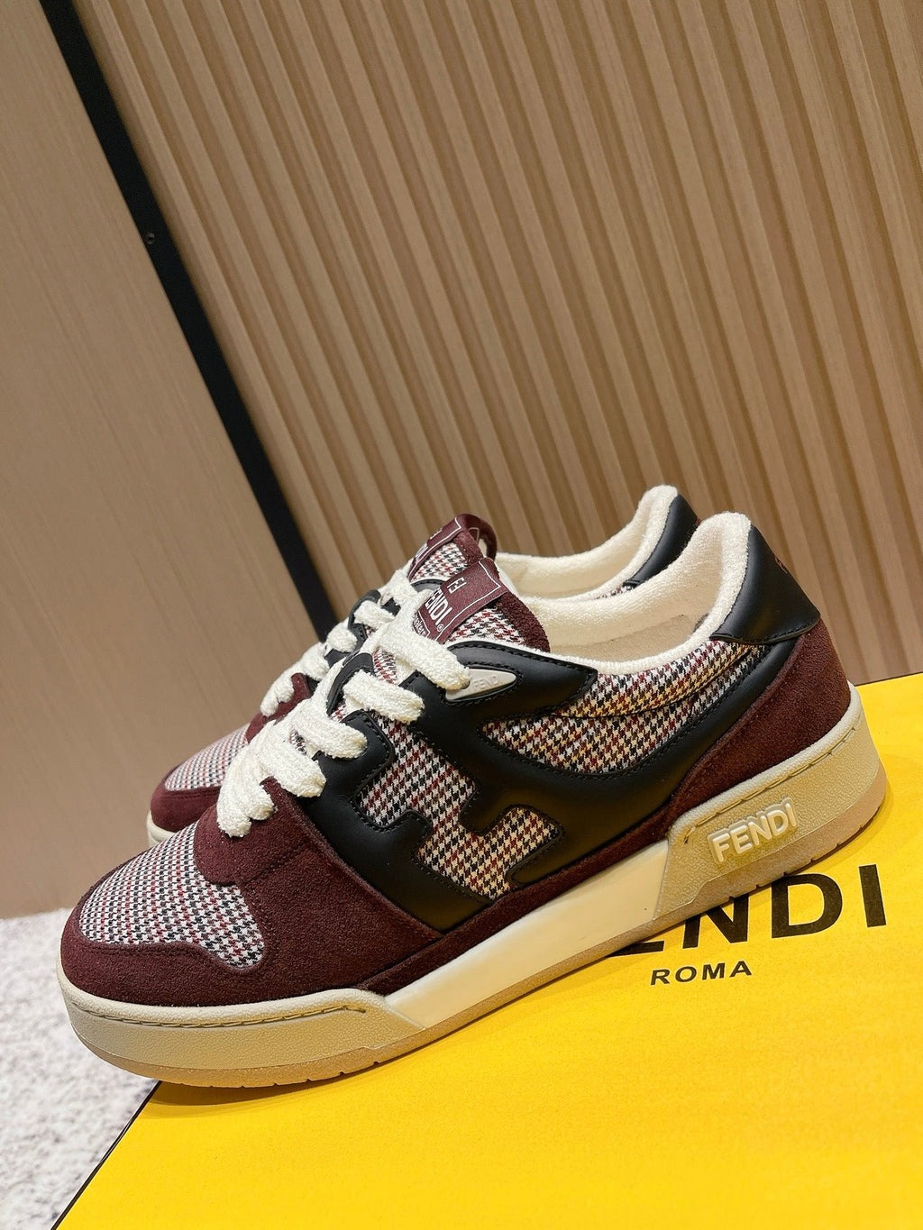 FENDI 25S MATCH SNEAKERS IN RED SUEDE MIX BLACK CALFSKIN STYLE 3